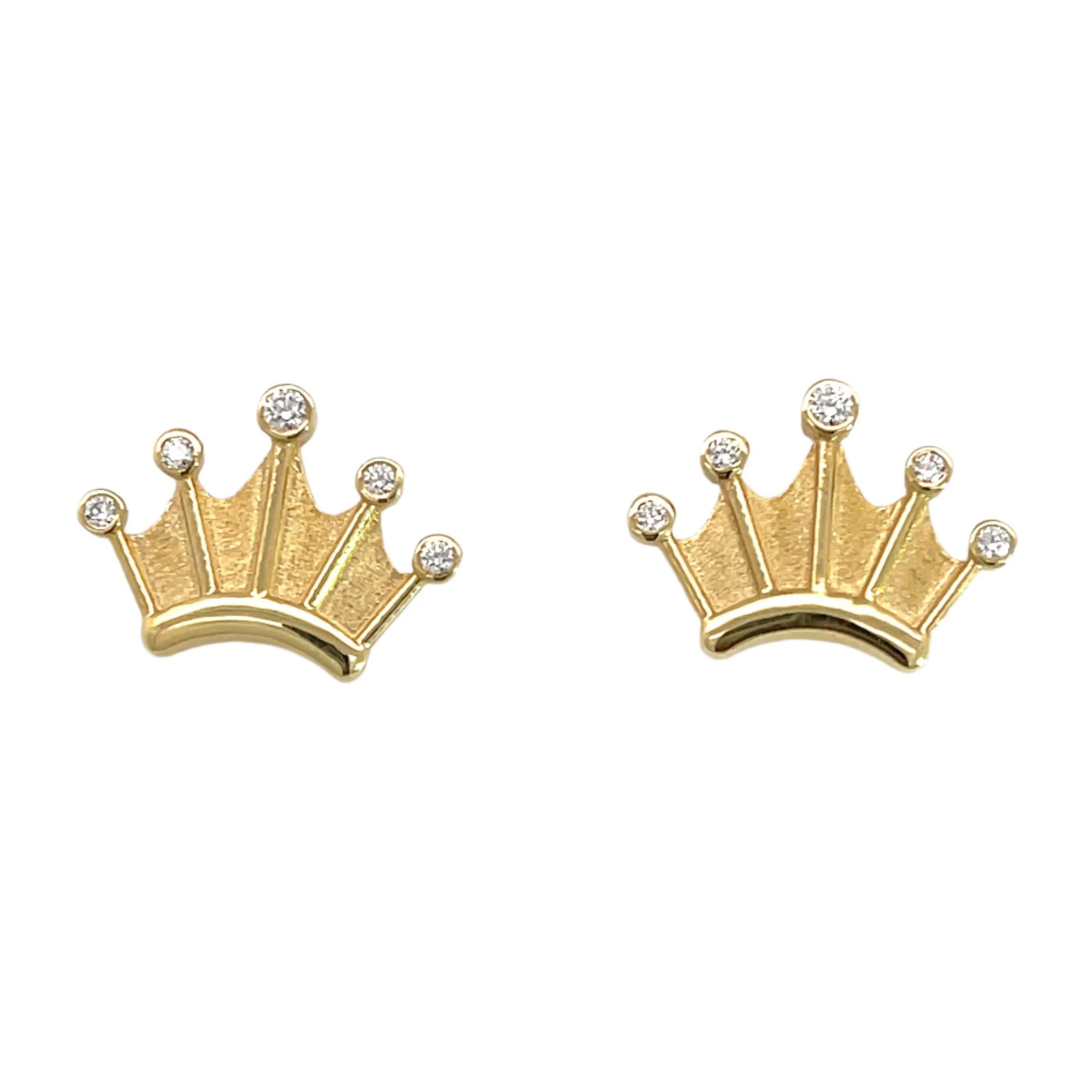 18k Yellow Gold Diamond Crown Studs