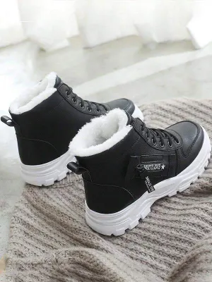 2023 Women's Lace-up Round Toe Sport With Warm Plush Snow Boots