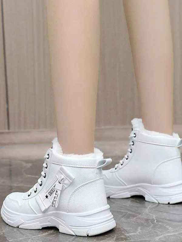 2023 Women's Lace-up Round Toe Sport With Warm Plush Snow Boots