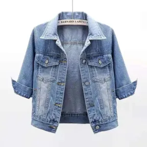 2024 New Women Spring Autumn Denim Jacket Tops Pink Color Solid Short Multicolor Feminino Three Quarter Sleeve Jean Jacket