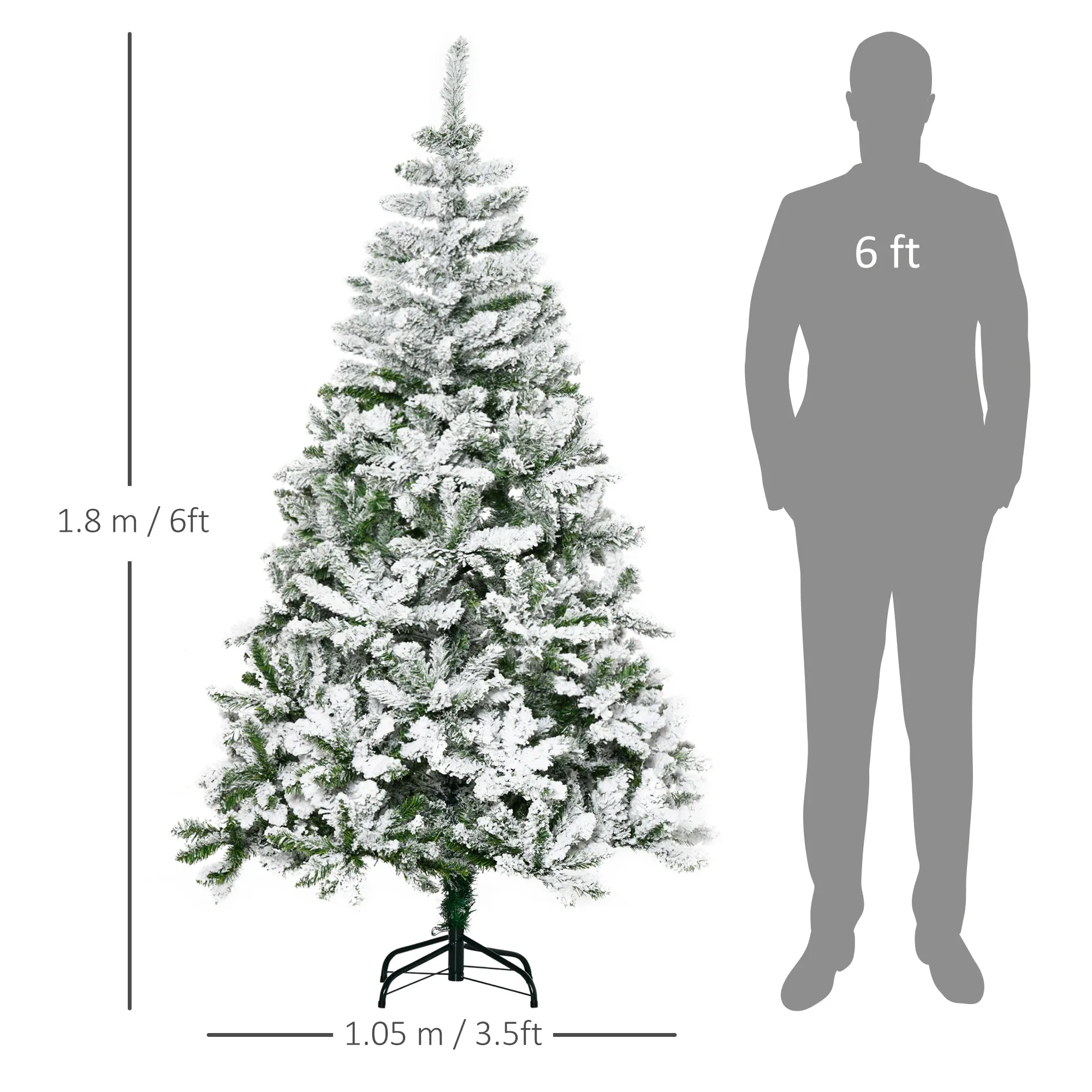 6ft Snow Flocked Artificial Christmas Tree w/ Realistic Branch Tips