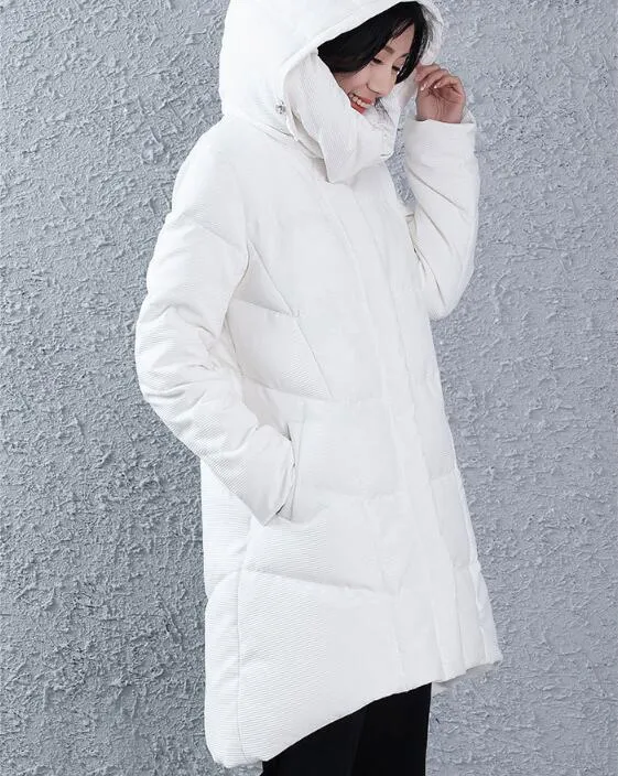 A-line Women Winter Duck Down Jackets ,Hooded Short Front Women Long Puffer Coat 3311