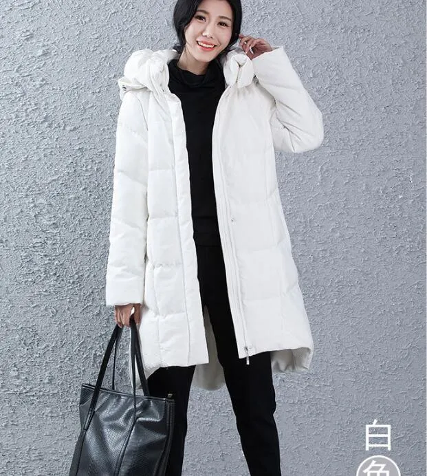 A-line Women Winter Duck Down Jackets ,Hooded Short Front Women Long Puffer Coat 3311