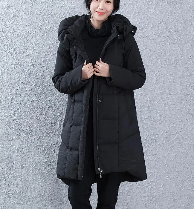 A-line Women Winter Duck Down Jackets ,Hooded Short Front Women Long Puffer Coat 3311