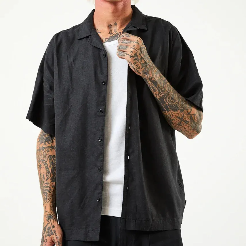 AFENDS Mens Daily - Cuban Short Sleeve Shirt - Black