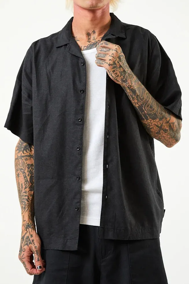 AFENDS Mens Daily - Cuban Short Sleeve Shirt - Black