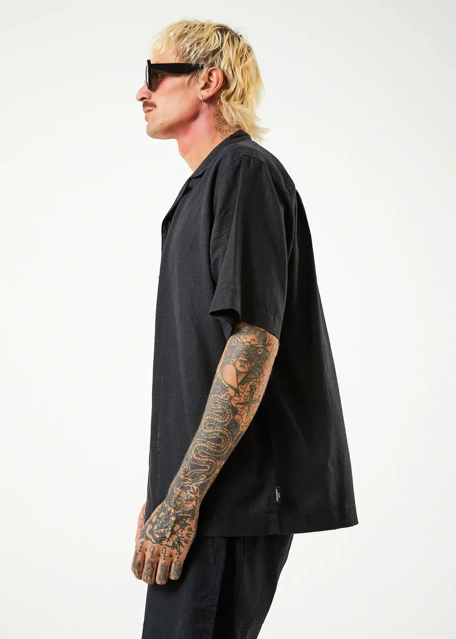 AFENDS Mens Daily - Cuban Short Sleeve Shirt - Black