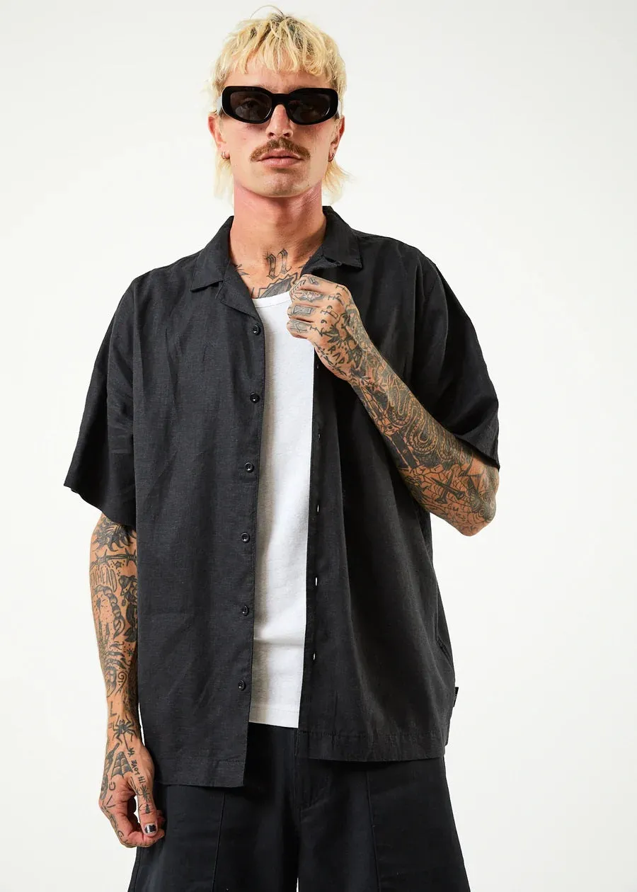 AFENDS Mens Daily - Cuban Short Sleeve Shirt - Black