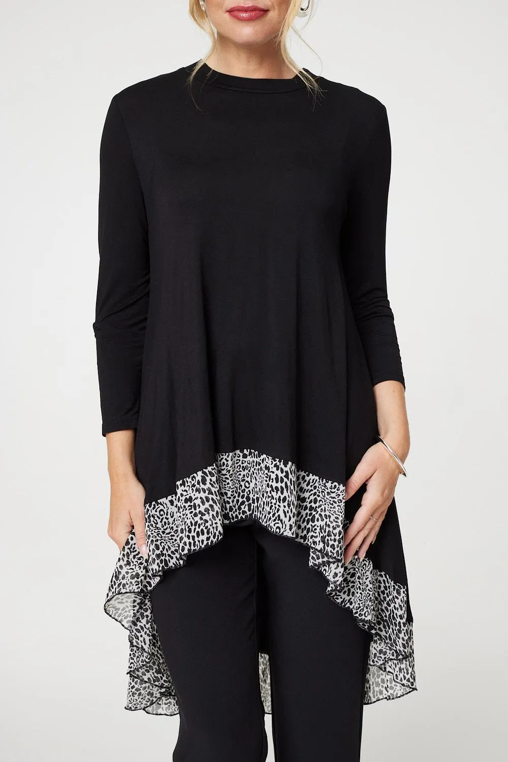 Animal Print High Low Jersey Top