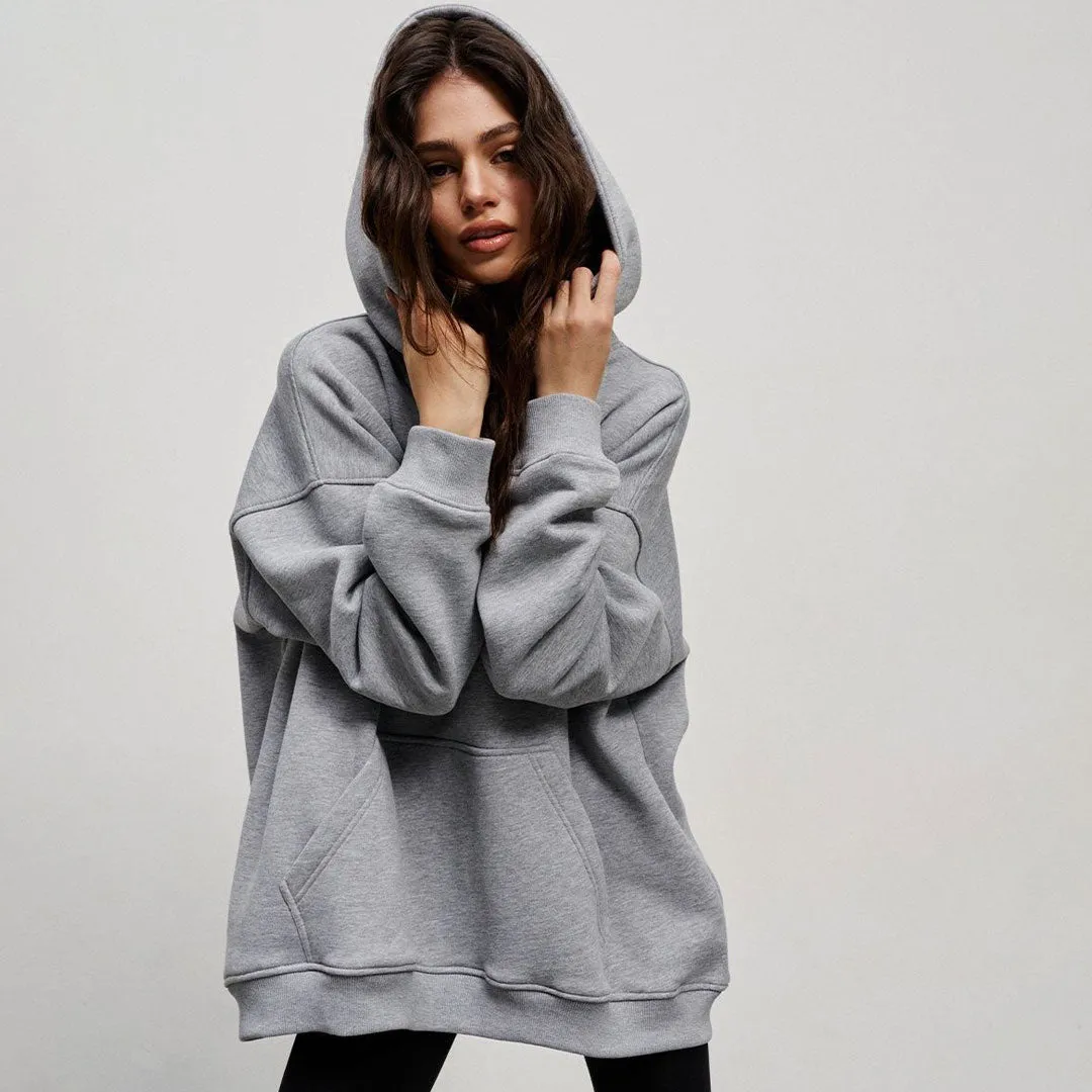 Athletic Style Oversized Drop Shoulder Winter Hooded Sweatshirt - Gray