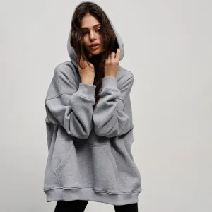 Athletic Style Oversized Drop Shoulder Winter Hooded Sweatshirt - Gray