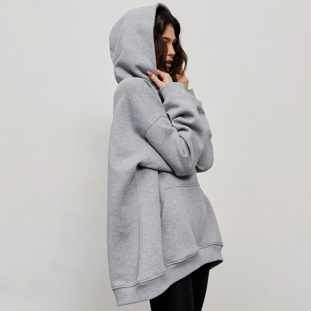 Athletic Style Oversized Drop Shoulder Winter Hooded Sweatshirt - Gray