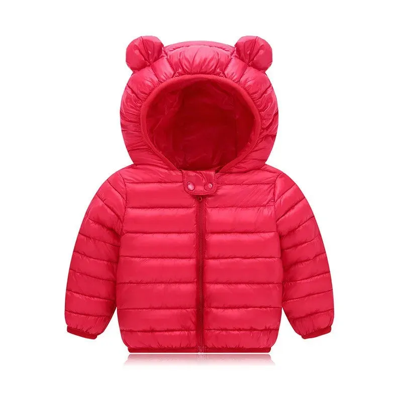 Baby Girl Hooded Down Jackets Warm Outerwear For Boys 1-6 Years Children Baby Coat Winter Solid Color Lightweight Clothes