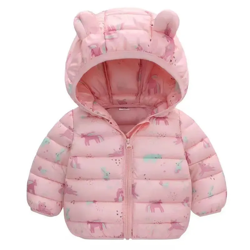 Baby Girl Hooded Down Jackets Warm Outerwear For Boys 1-6 Years Children Baby Coat Winter Solid Color Lightweight Clothes