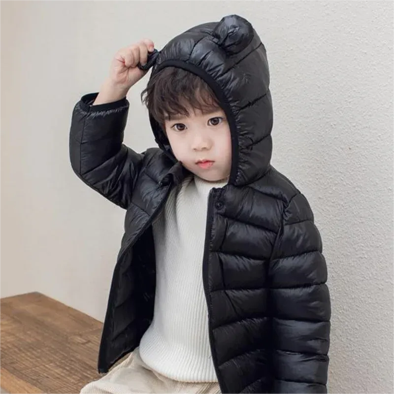 Baby Girl Hooded Down Jackets Warm Outerwear For Boys 1-6 Years Children Baby Coat Winter Solid Color Lightweight Clothes