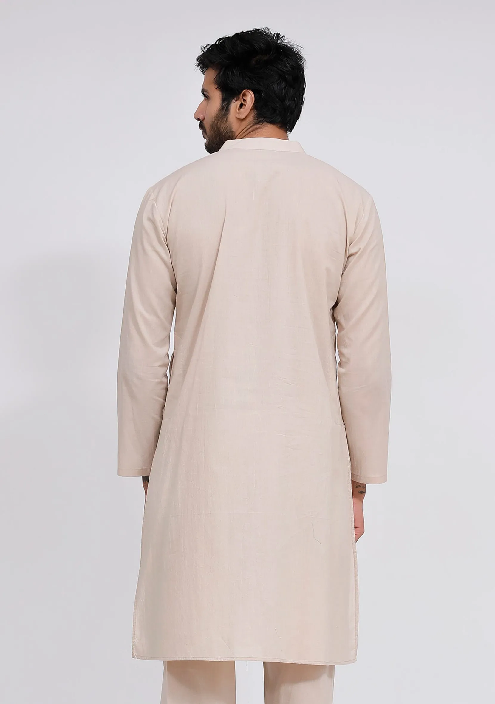 Beige Cotton Button Down Kurta