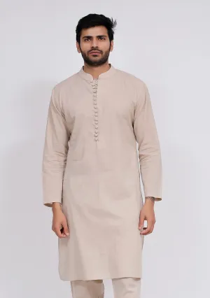 Beige Cotton Button Down Kurta