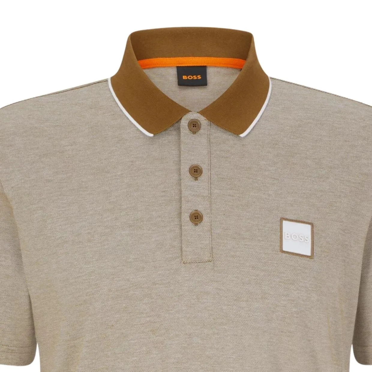 BOSS PeOxford Logo Badge Beige Polo Shirt