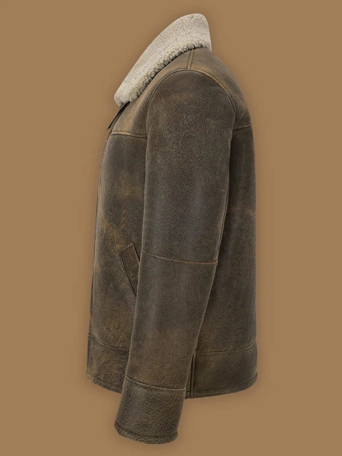 Classic Retro Brown Shearling Leather Jacket for Men