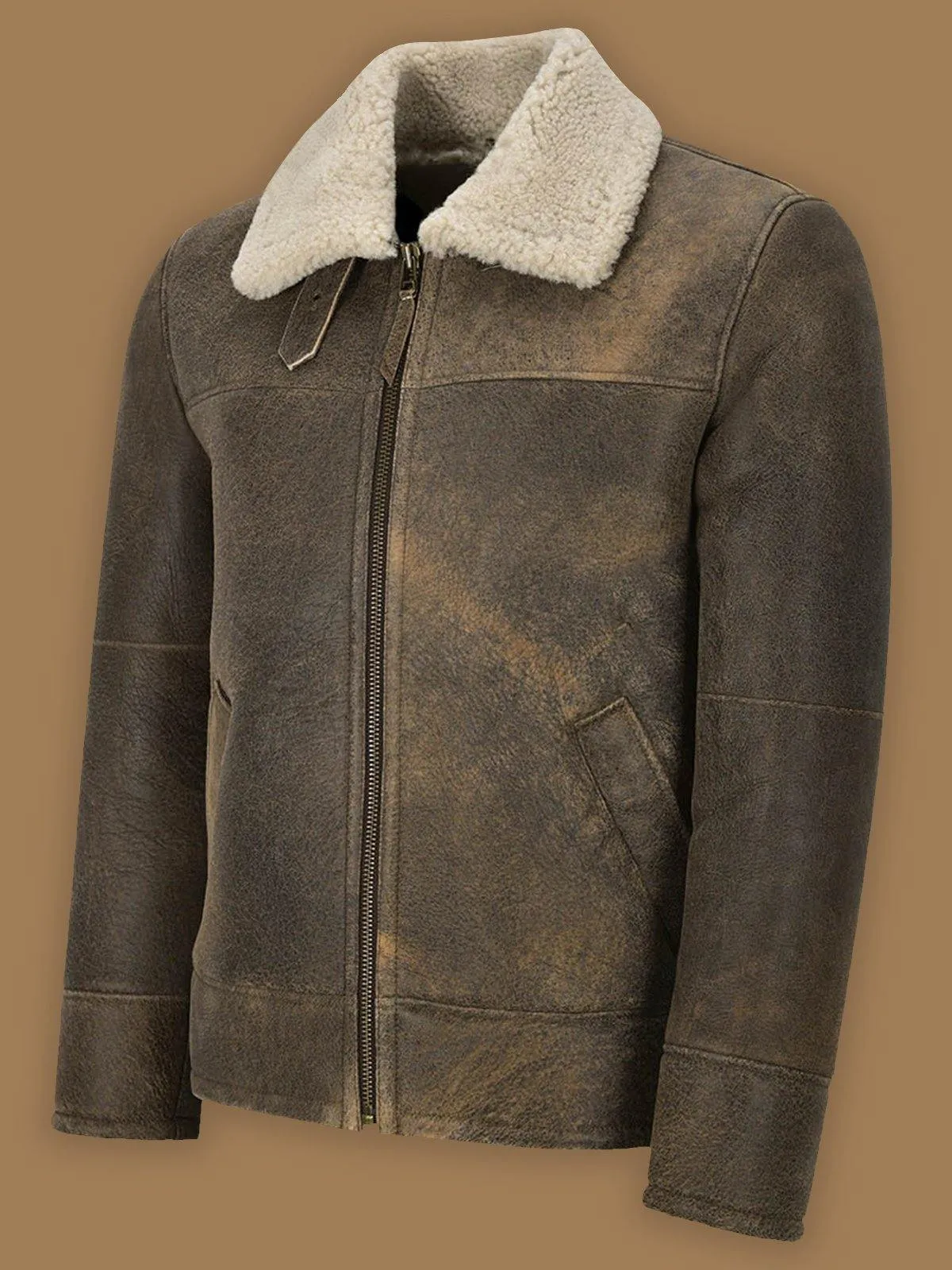 Classic Retro Brown Shearling Leather Jacket for Men