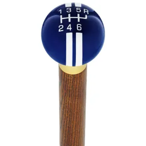 Dark Blue & Pearl Gray Rally Shift Round Knob Cane w/ Custom Color Ash Shaft & Collar