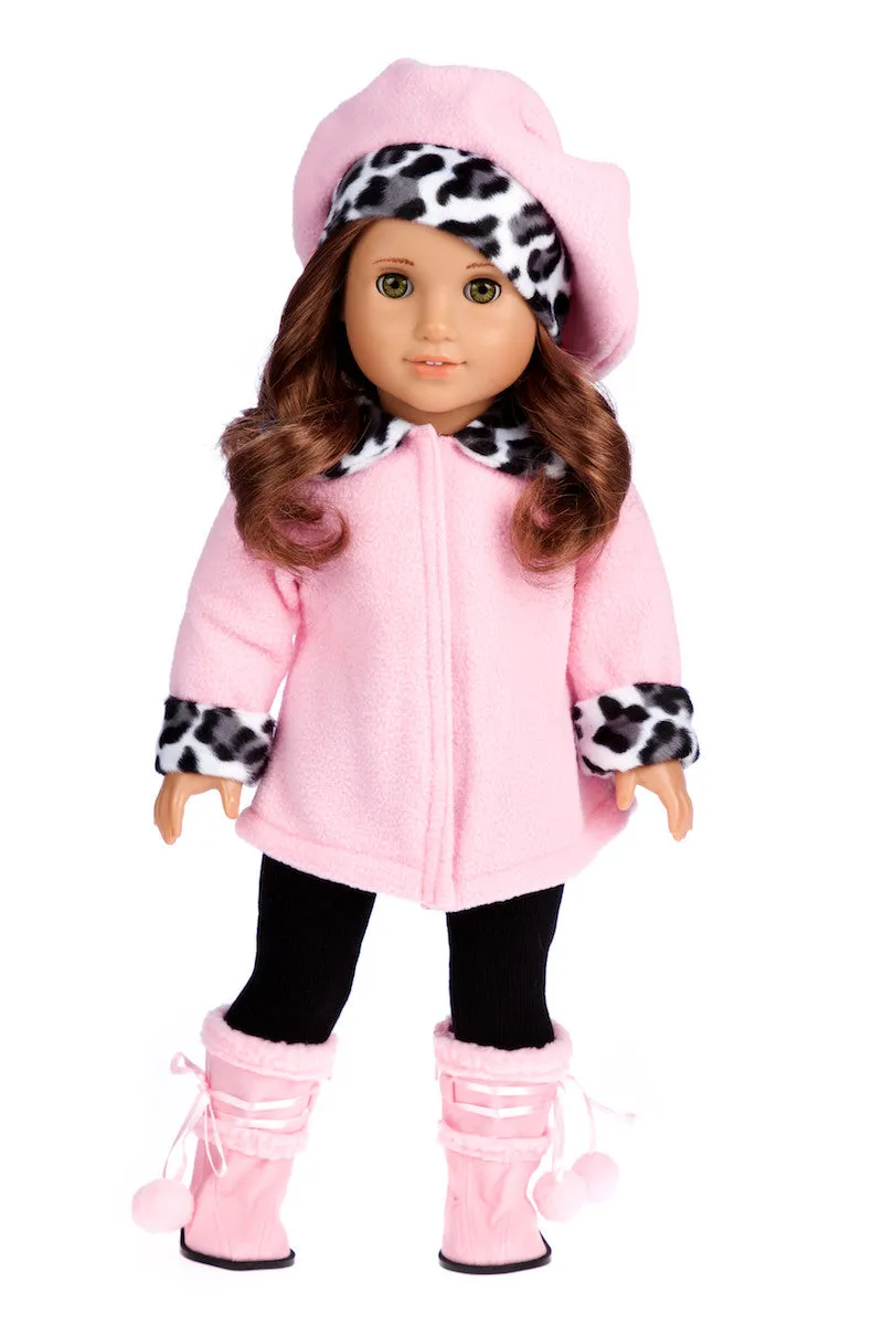 Elegance - Clothes for 18 inch Doll - Pink Fleece Coat, matching Hat, Black Pants and Pink Boots