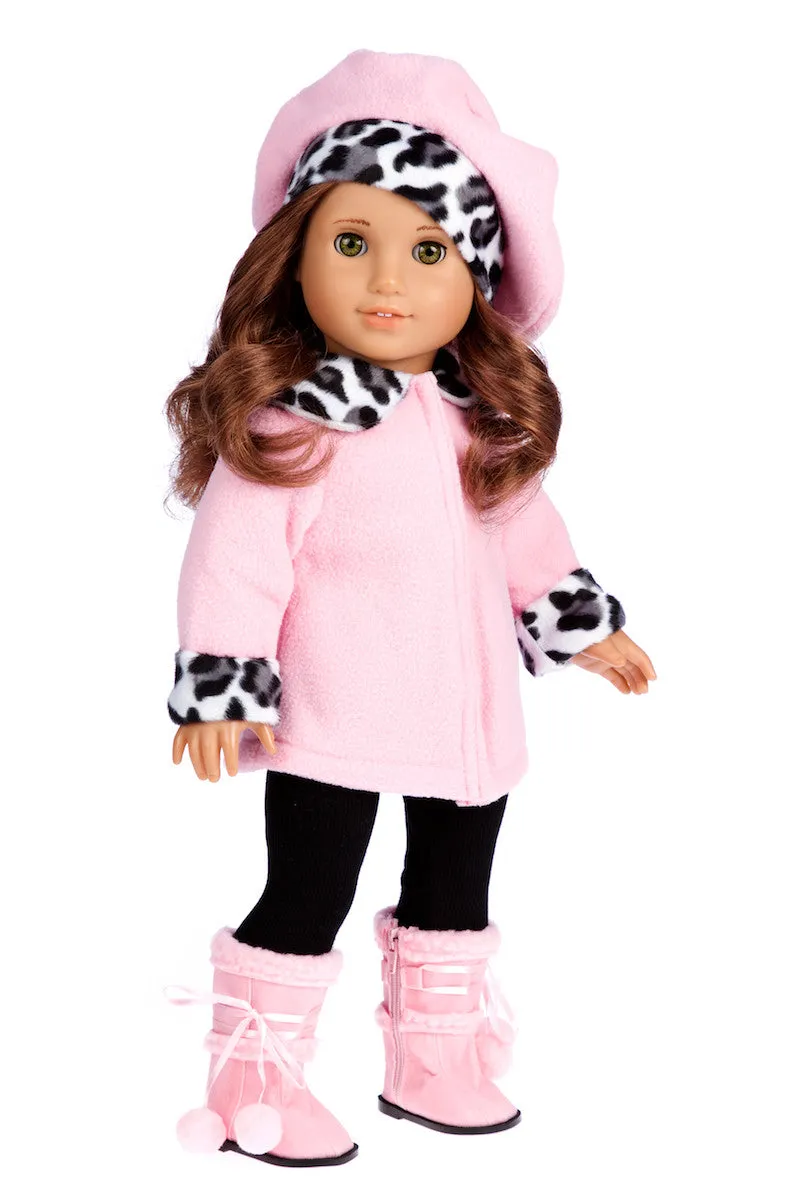 Elegance - Clothes for 18 inch Doll - Pink Fleece Coat, matching Hat, Black Pants and Pink Boots