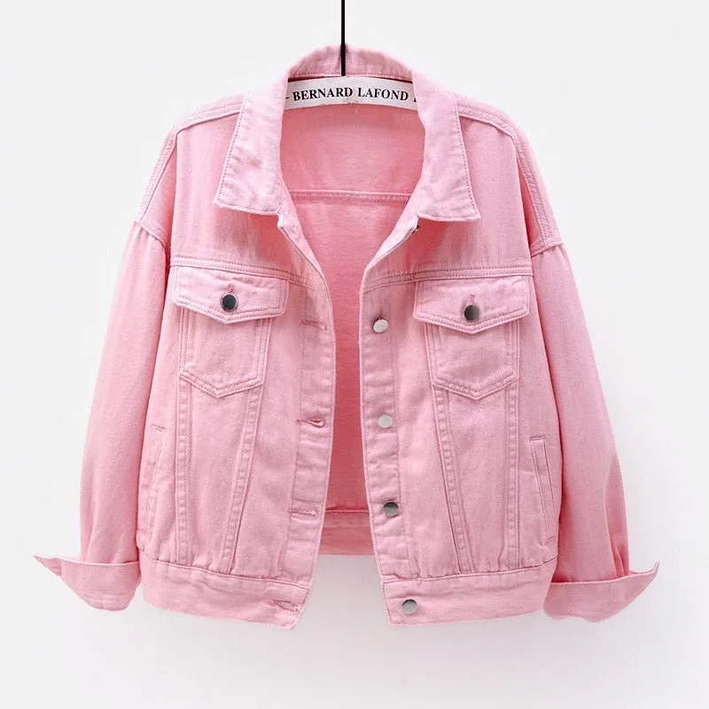 Fashionkova  Women's Denim Jacket Spring Autumn Short Coat Pink Jean Jackets Casual Tops Purple Yellow White Loose Tops Lady Outerwear 22586