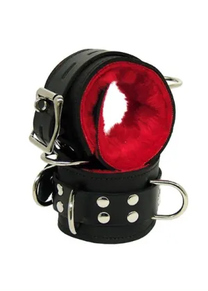 Fleece Lined Black Leather Wrist Cuffs