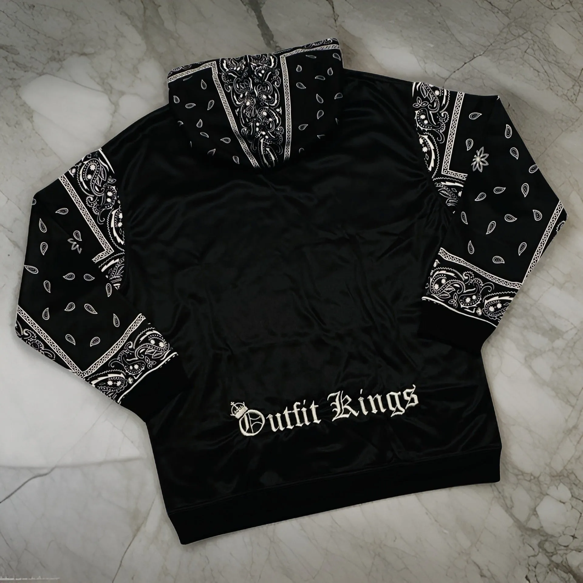 *FLIGHT 23* BLACK BANDANA / PAISLEY JOGGER SWEATSUITS (FLEECE LINED) (BACK EMBROIDERED)