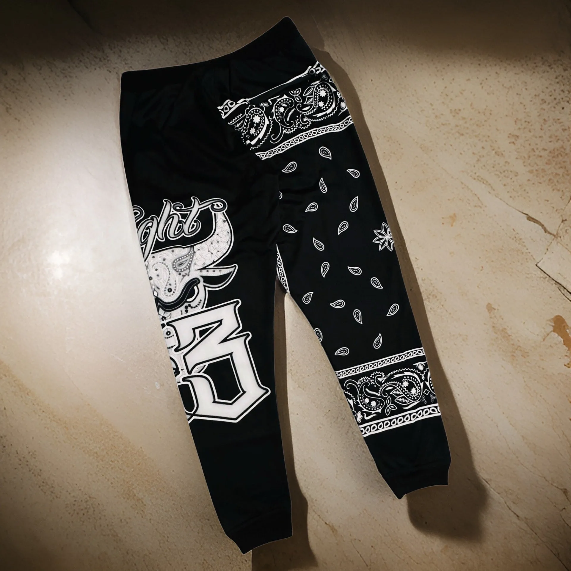 *FLIGHT 23* BLACK BANDANA / PAISLEY JOGGER SWEATSUITS (FLEECE LINED) (BACK EMBROIDERED)