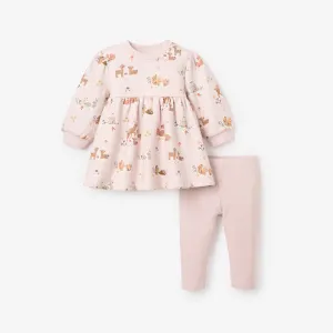 Forest Family Organic Printed Fleece Dress   Rib Legging Set