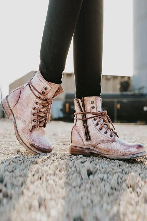 Lace Up Low Heel Boots