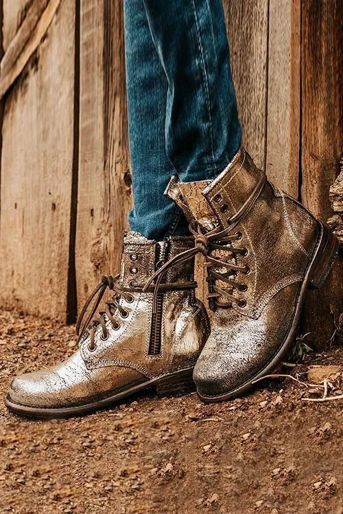 Lace Up Low Heel Boots