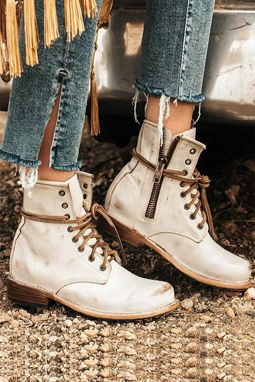 Lace Up Low Heel Boots