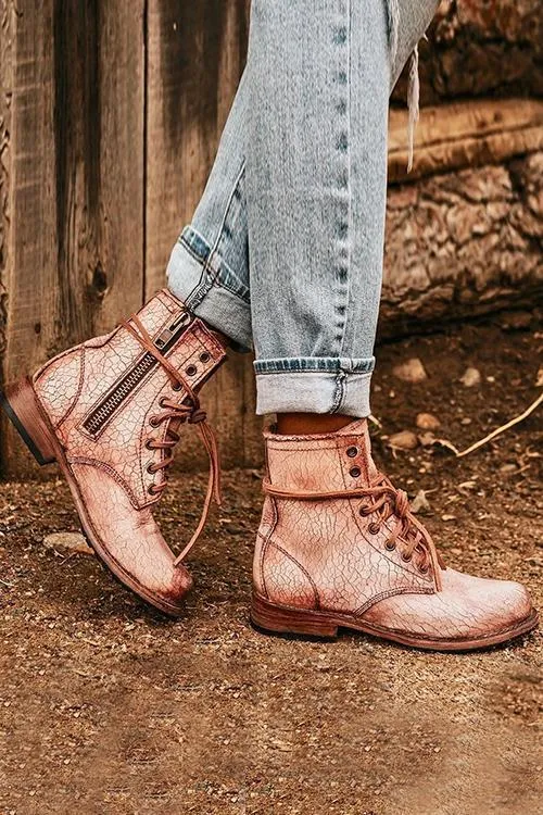 Lace Up Low Heel Boots