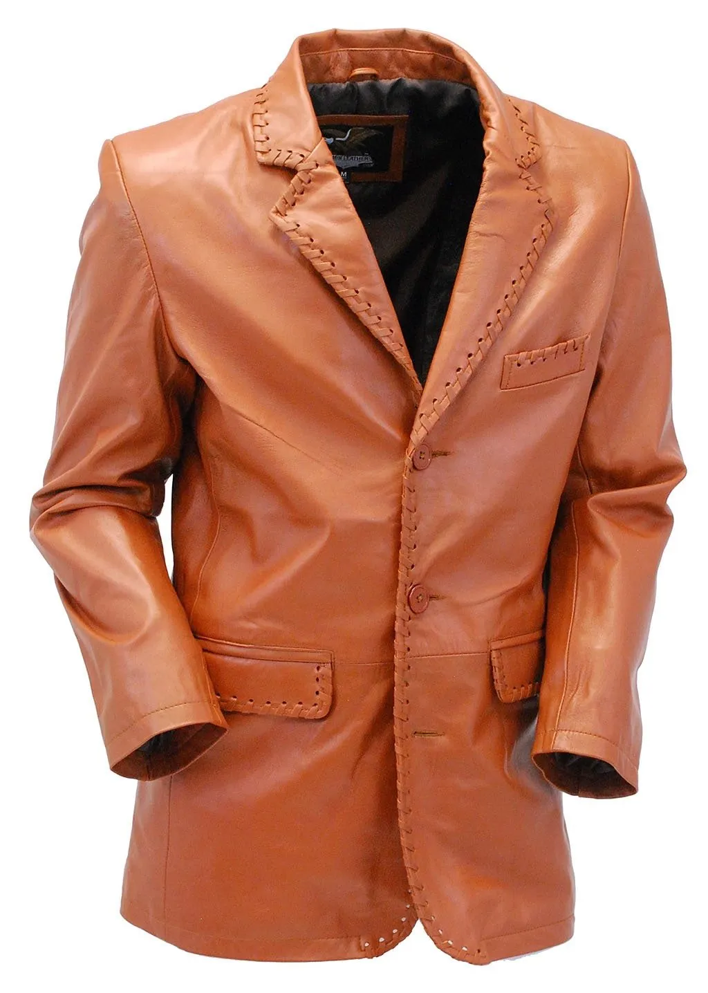 Light Brown Whip Stitch Lambskin Leather Blazer #M17083TN