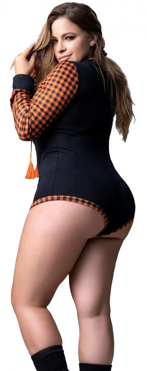 Mapale 7405X Curvy Size Long Sleeve Sleep Romper Color Black-Orange