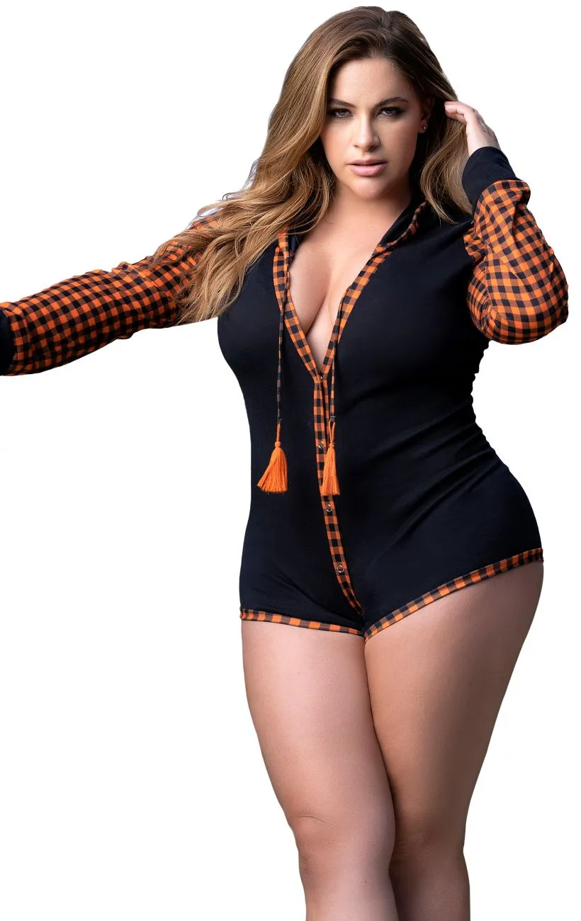 Mapale 7405X Curvy Size Long Sleeve Sleep Romper Color Black-Orange