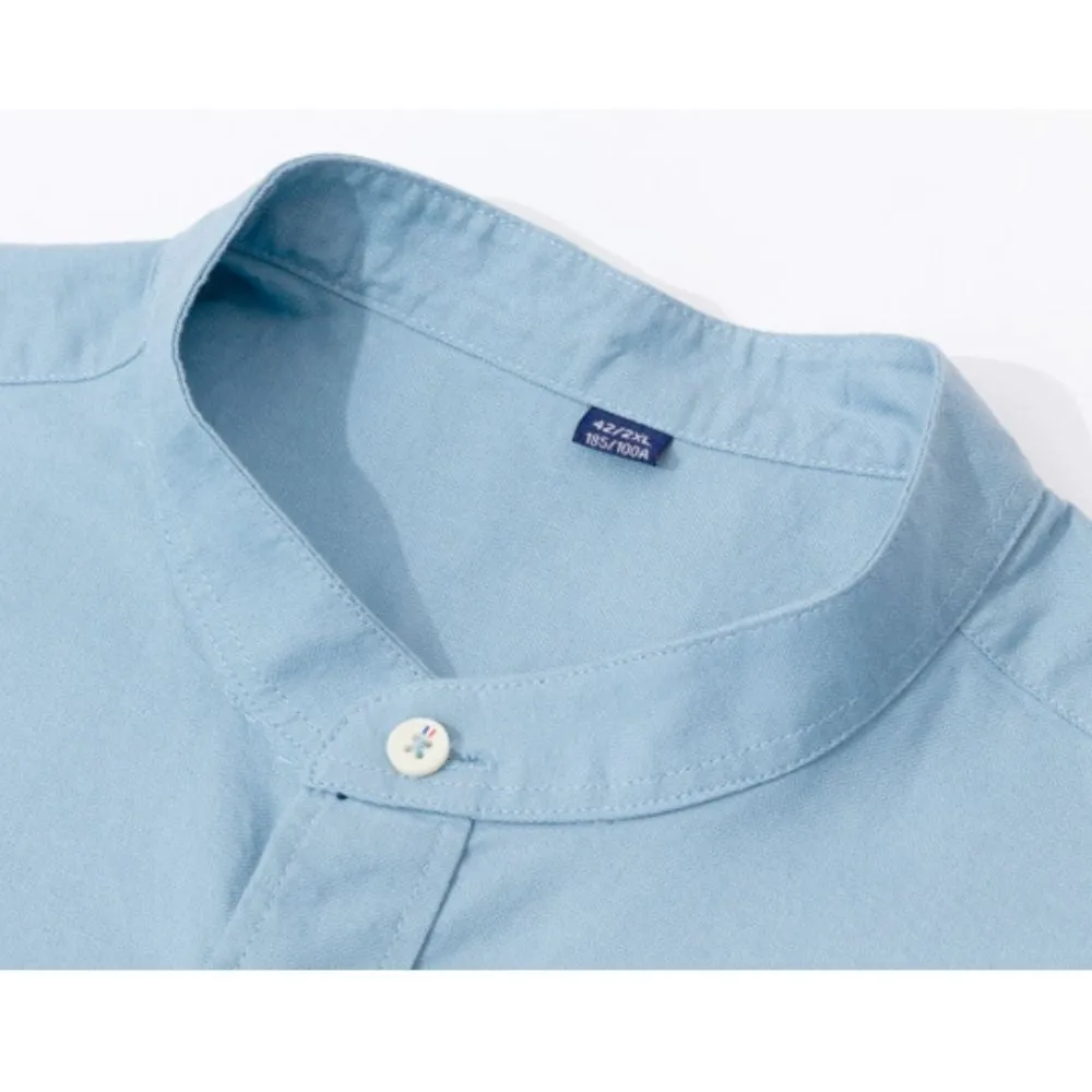 Mens Stand Collar Button Down Shirt