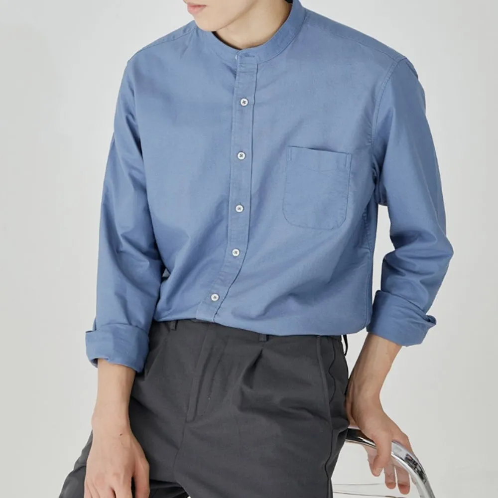 Mens Stand Collar Button Down Shirt