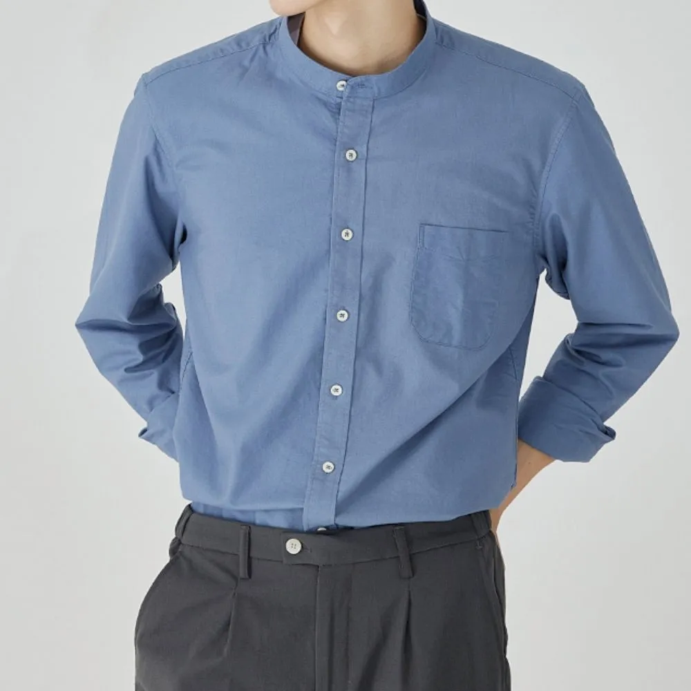 Mens Stand Collar Button Down Shirt