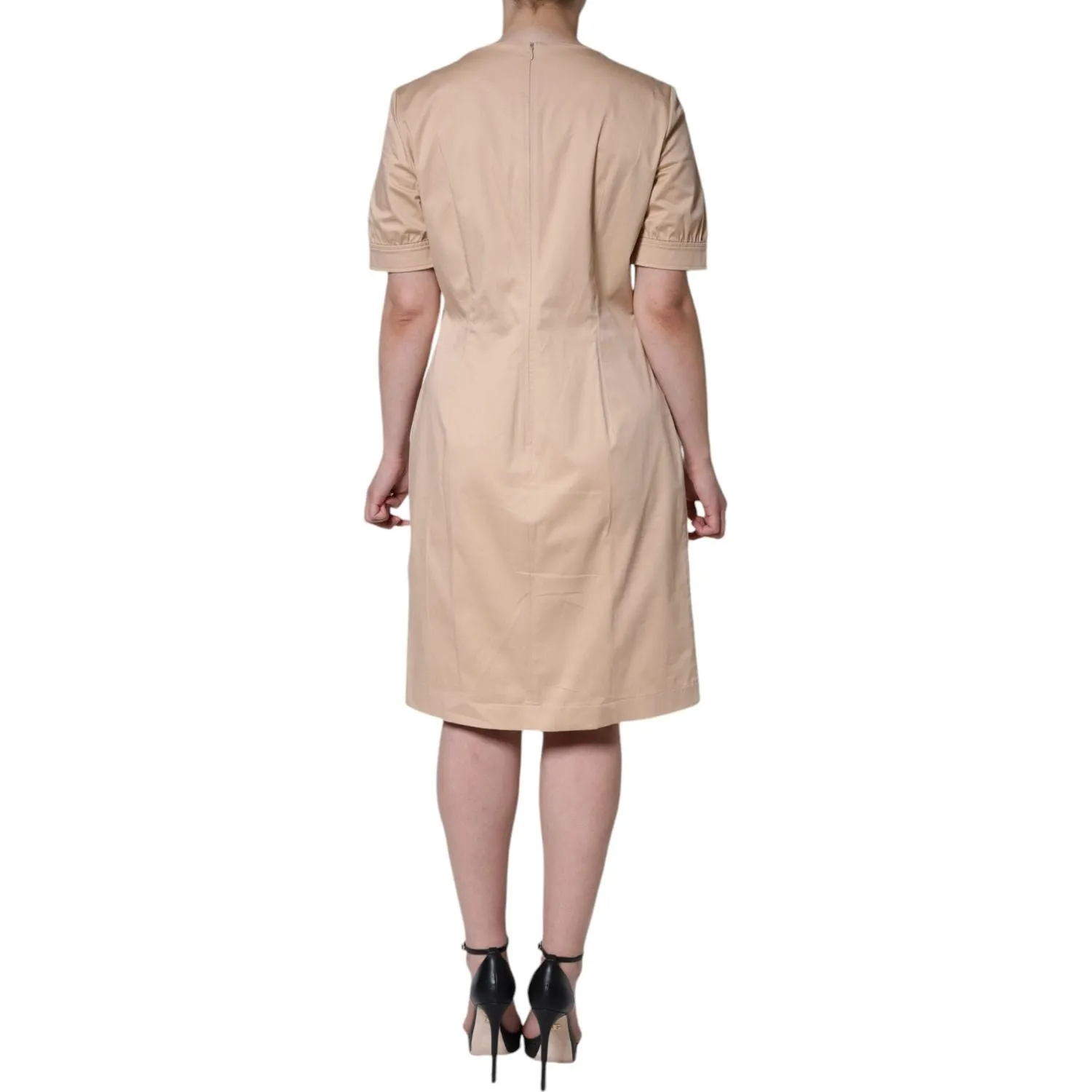 Moschino Beige Cotton Short Sleeve Knee Length Dress