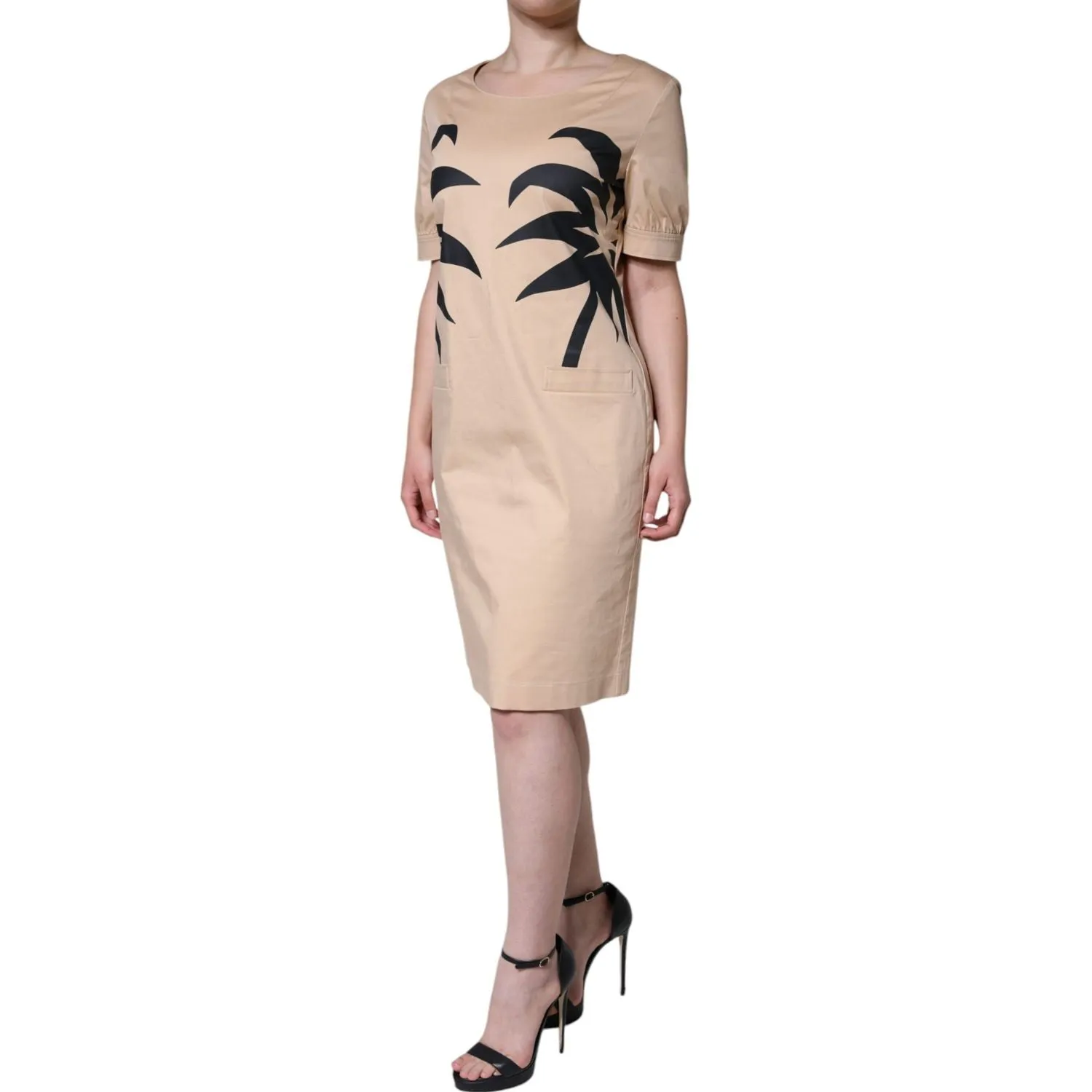 Moschino Beige Cotton Short Sleeve Knee Length Dress