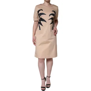 Moschino Beige Cotton Short Sleeve Knee Length Dress