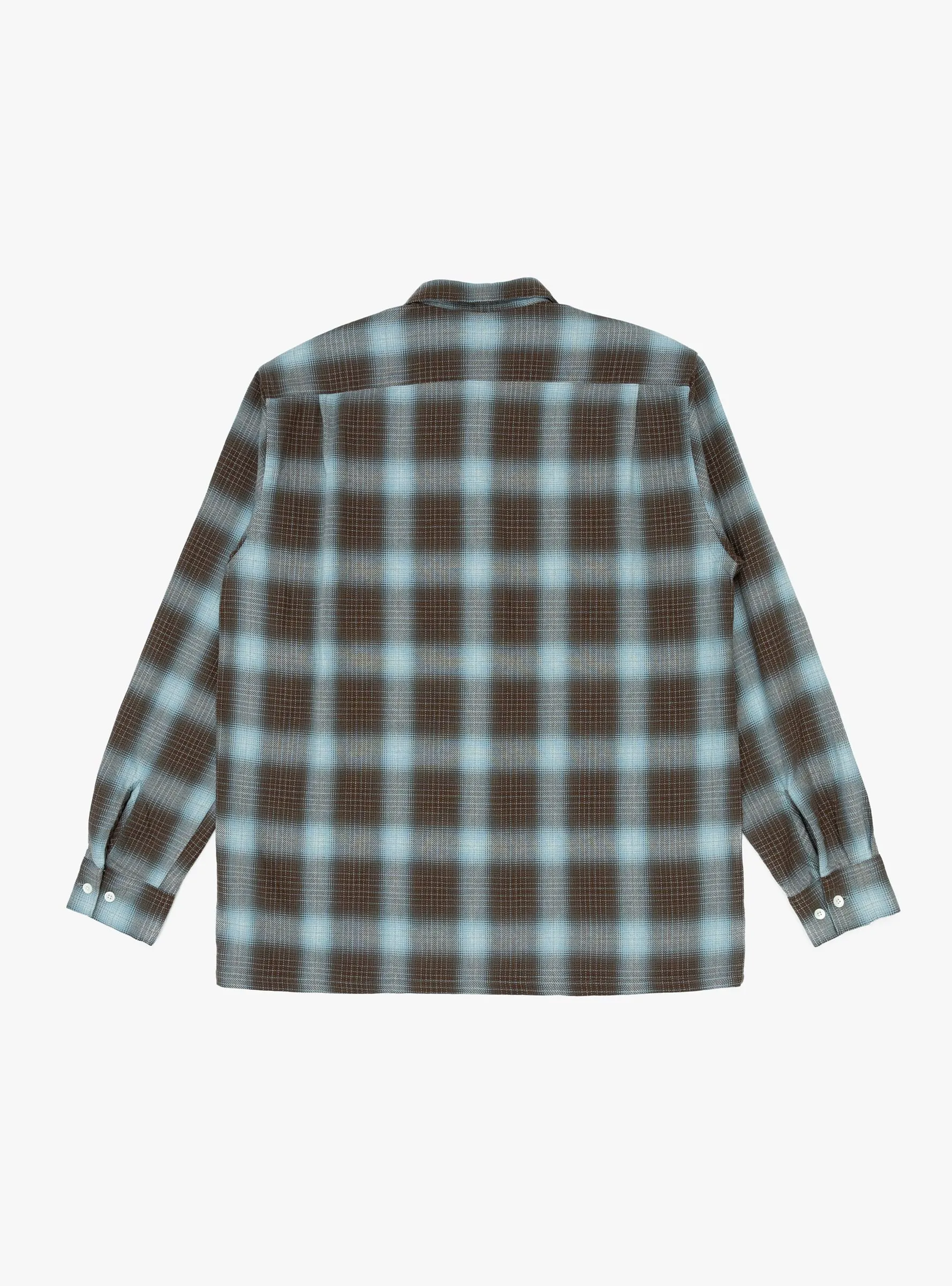 Open Collar Ombre Plaid Shirt Brown