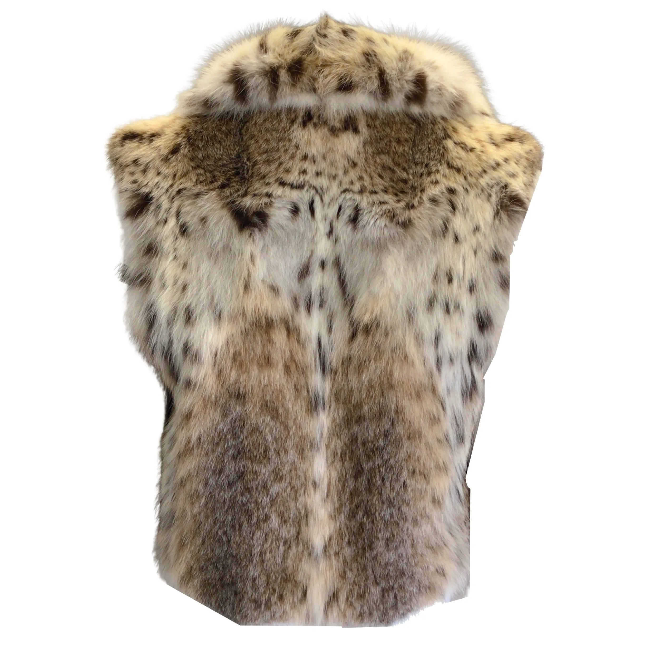 Oscar de la Renta Beige / Tan / Brown Patterned Cropped Lynx Fur Vest