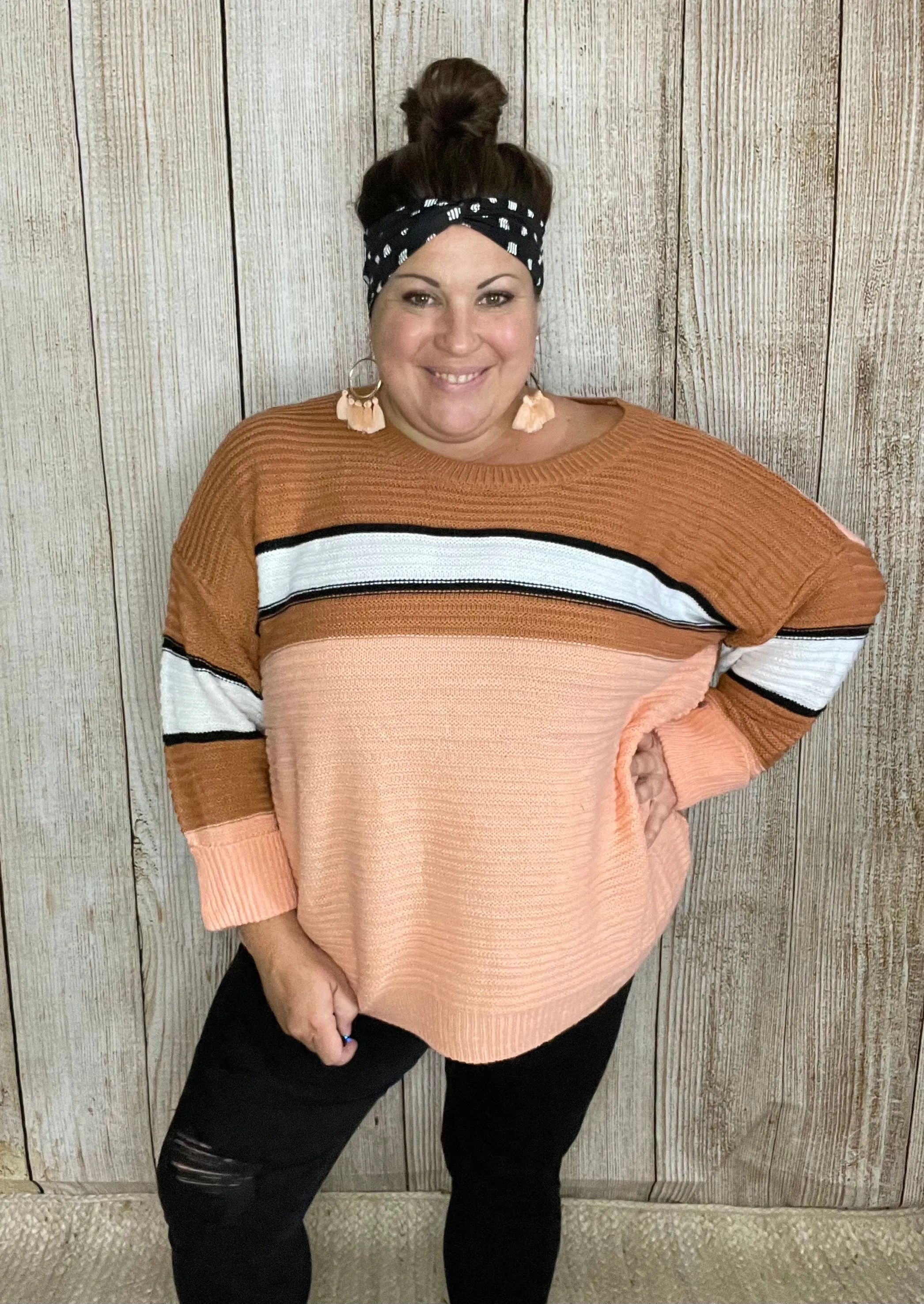 Oversized Color Block Stripe Sweater