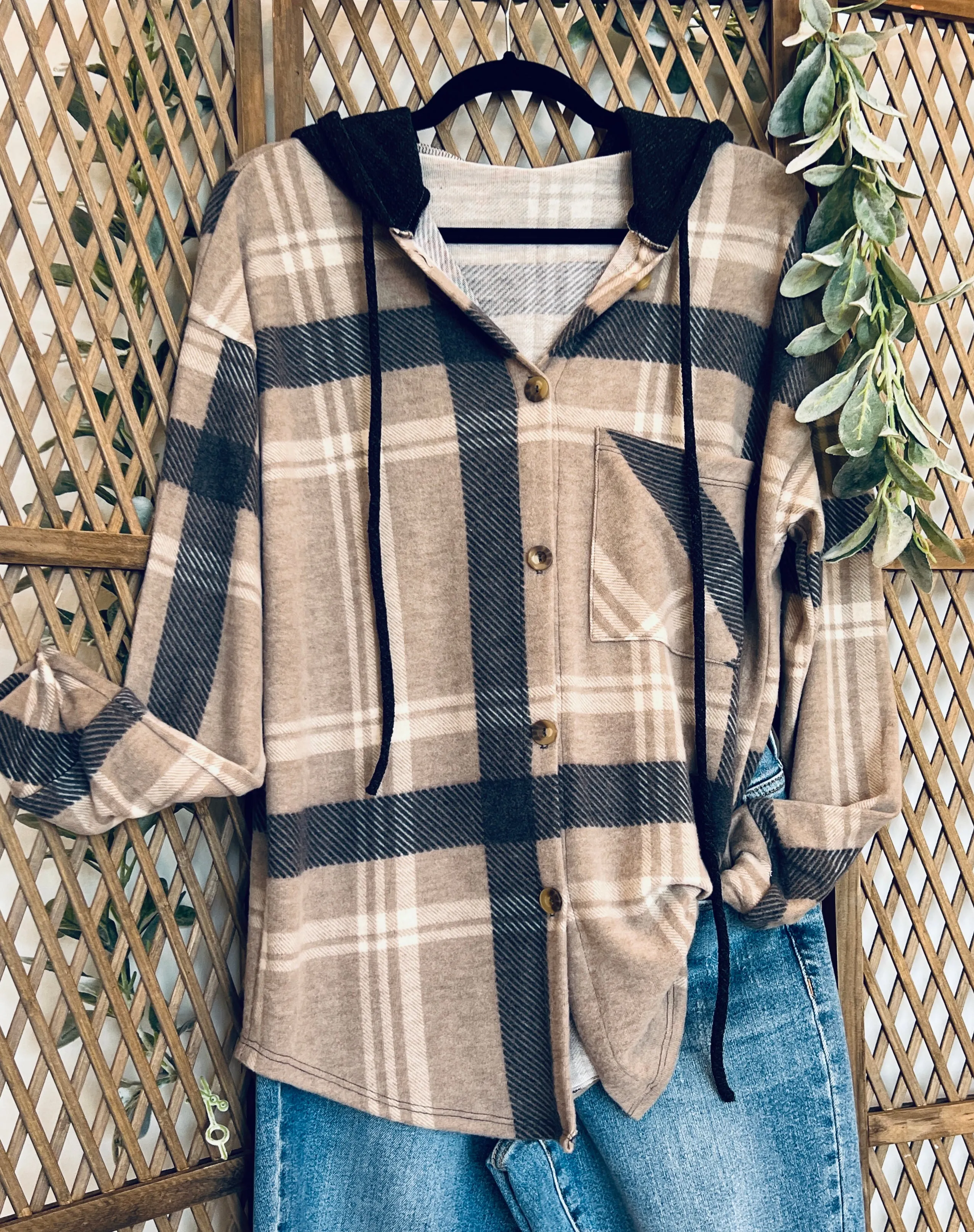 Plaid Button Down Hooded Shacket