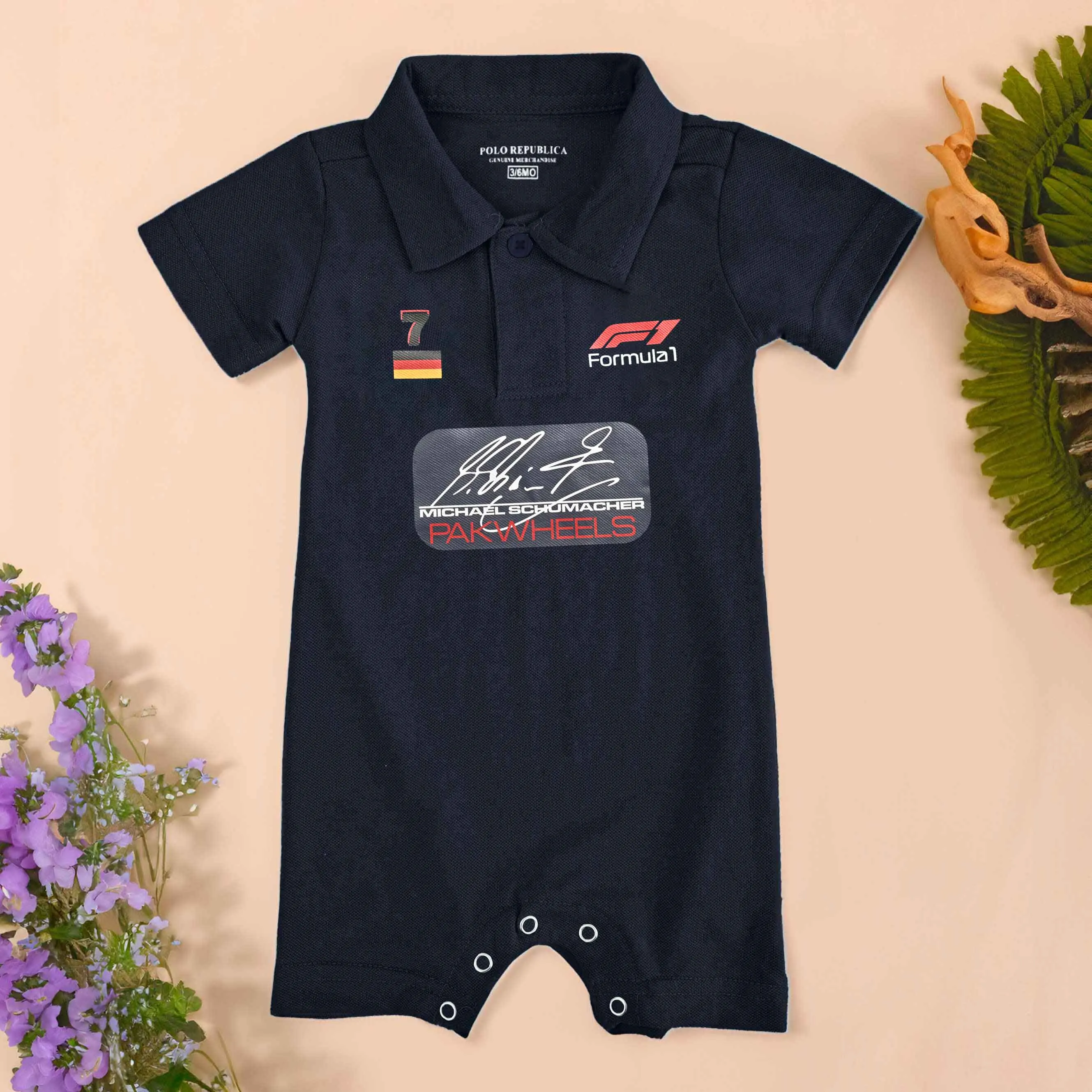 Polo Republica PakWheels Formula 7 Printed Short Sleeve Baby Romper